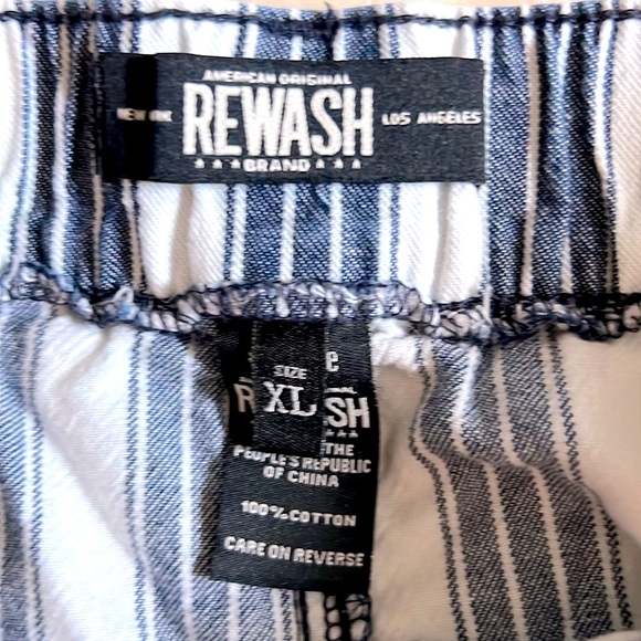 REWASH 🩳 FRINGED 100% COTTON BLUE/WHITE STRIPED SHORTS WITH ROPE BELT Womens XL - Picture 5 of 6